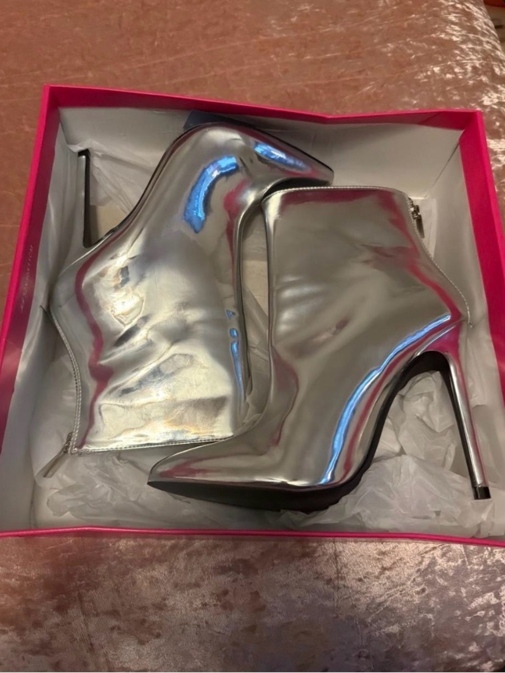 Silver Metallic Stiletto Ankle Boots - Women